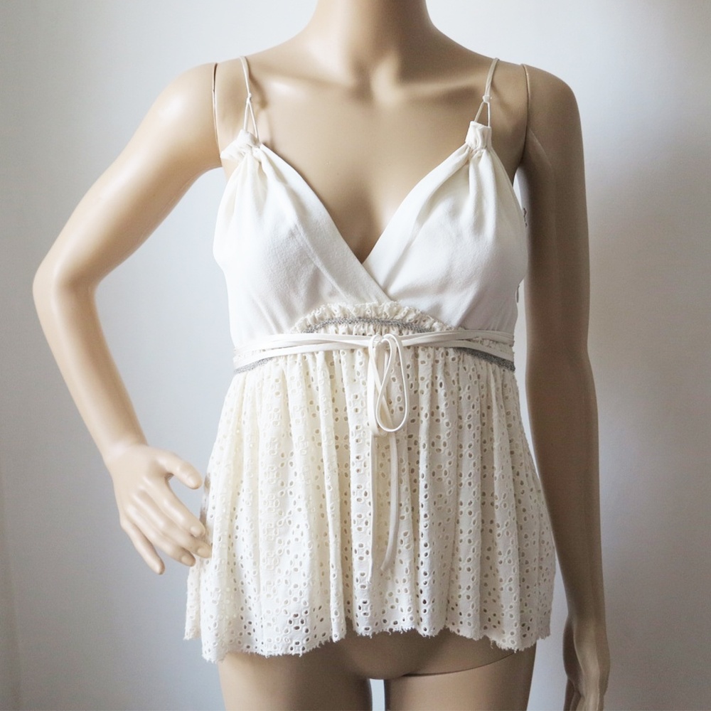 3.1 Phillip Lim Silk Ivory Lace Pleated Ruffle Top